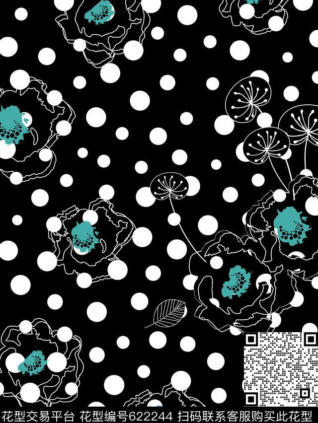 手绘花卉圆圈传统印花华亿平台下载（图片编号: 622244） - 瓦栏（Walan）
