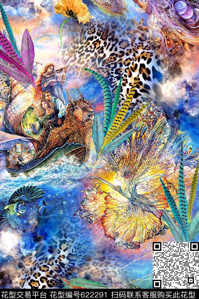 豹纹羽毛风景数码印花华亿平台下载（图片编号: 622291） - 瓦栏（Walan）