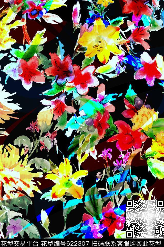 花卉手绘肌理数码印花华亿平台下载（图片编号: 622307） - 瓦栏（Walan）