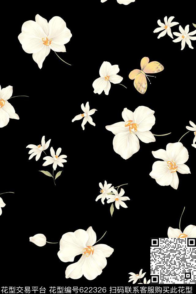 干净手绘花卉数码印花华亿平台下载（图片编号: 622326） - 瓦栏（Walan）