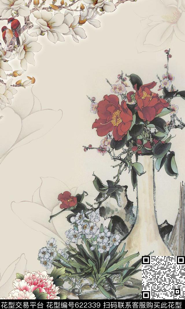 花卉瓷瓶花卉组合数码印花华亿平台下载（图片编号: 622339） - 瓦栏（Walan）