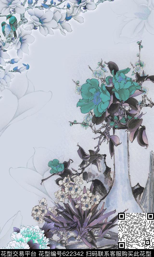 花卉瓷瓶花卉组合数码印花华亿平台下载（图片编号: 622342） - 瓦栏（Walan）