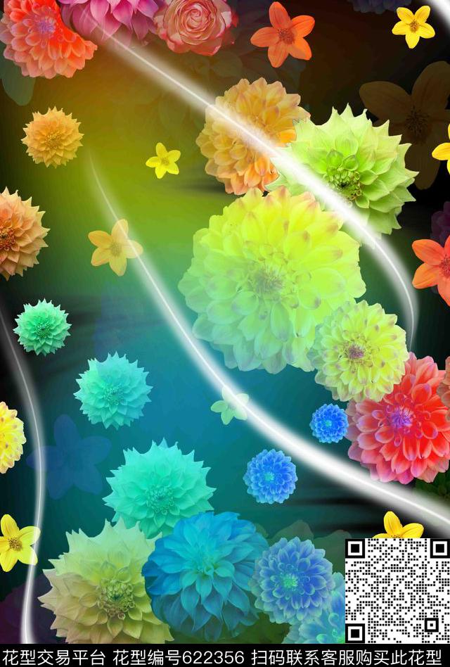 绣球花黑底中老年数码印花华亿平台下载（图片编号: 622356） - 瓦栏（Walan）