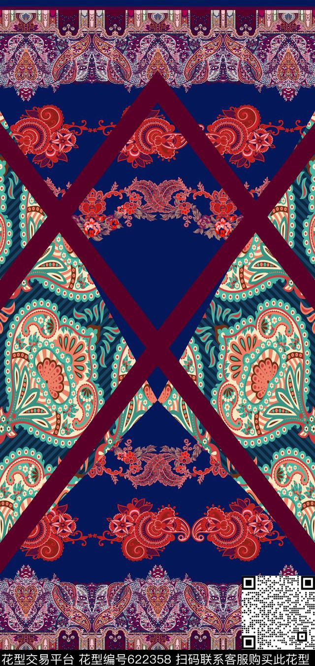 长方丝巾独幅定位抽象几何数码印花华亿平台下载（图片编号: 622358） - 瓦栏（Walan）