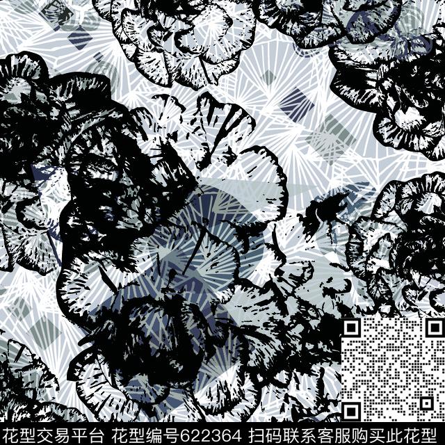 几何花卉线条数码印花华亿平台下载（图片编号: 622364） - 瓦栏（Walan）
