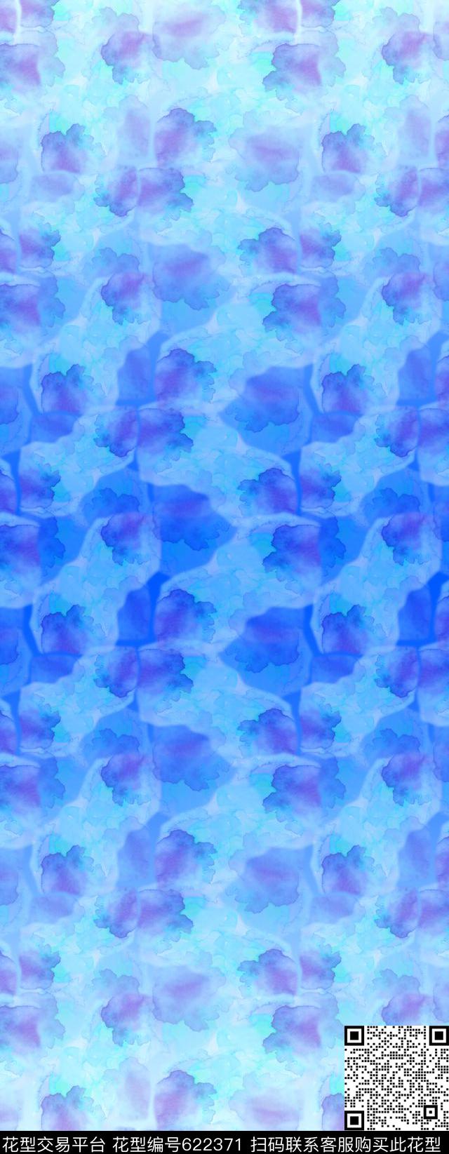浸染渐变水彩花朵丝巾围巾秀场数码印花华亿平台下载（图片编号: 622371） - 瓦栏（Walan）