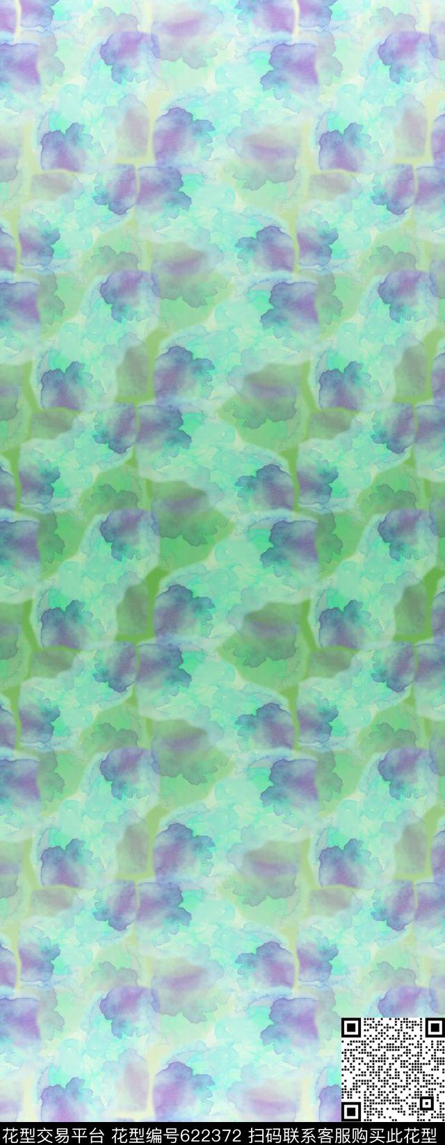 浸染渐变水彩花朵丝巾围巾秀场数码印花华亿平台下载（图片编号: 622372） - 瓦栏（Walan）