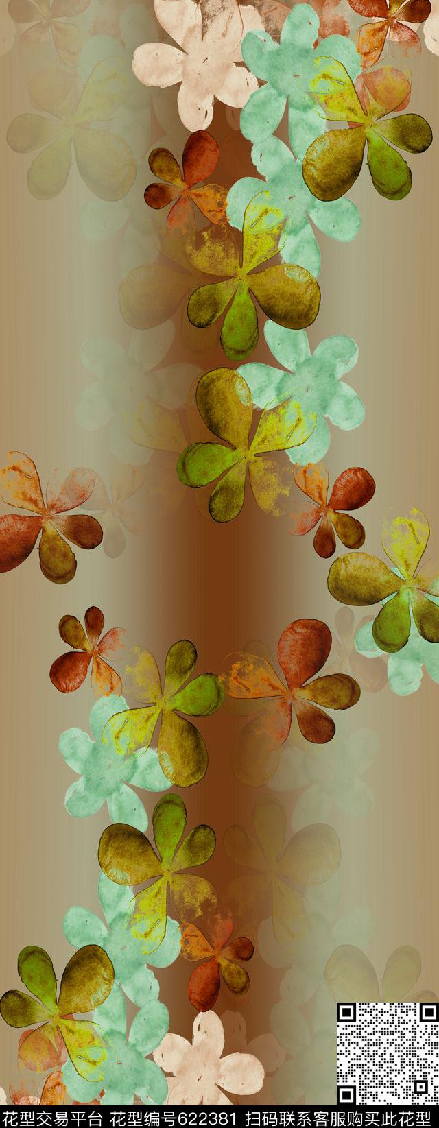 浸染渐变花朵丝巾围巾秀场数码印花华亿平台下载（图片编号: 622381） - 瓦栏（Walan）