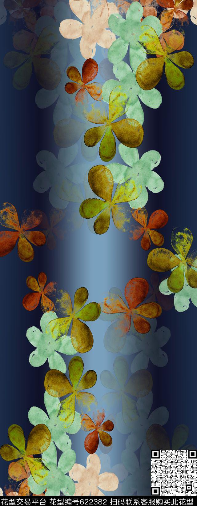 浸染渐变花朵丝巾围巾秀场数码印花华亿平台下载（图片编号: 622382） - 瓦栏（Walan）