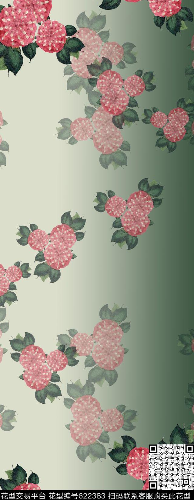 浸染渐变花朵丝巾围巾秀场数码印花华亿平台下载（图片编号: 622383） - 瓦栏（Walan）