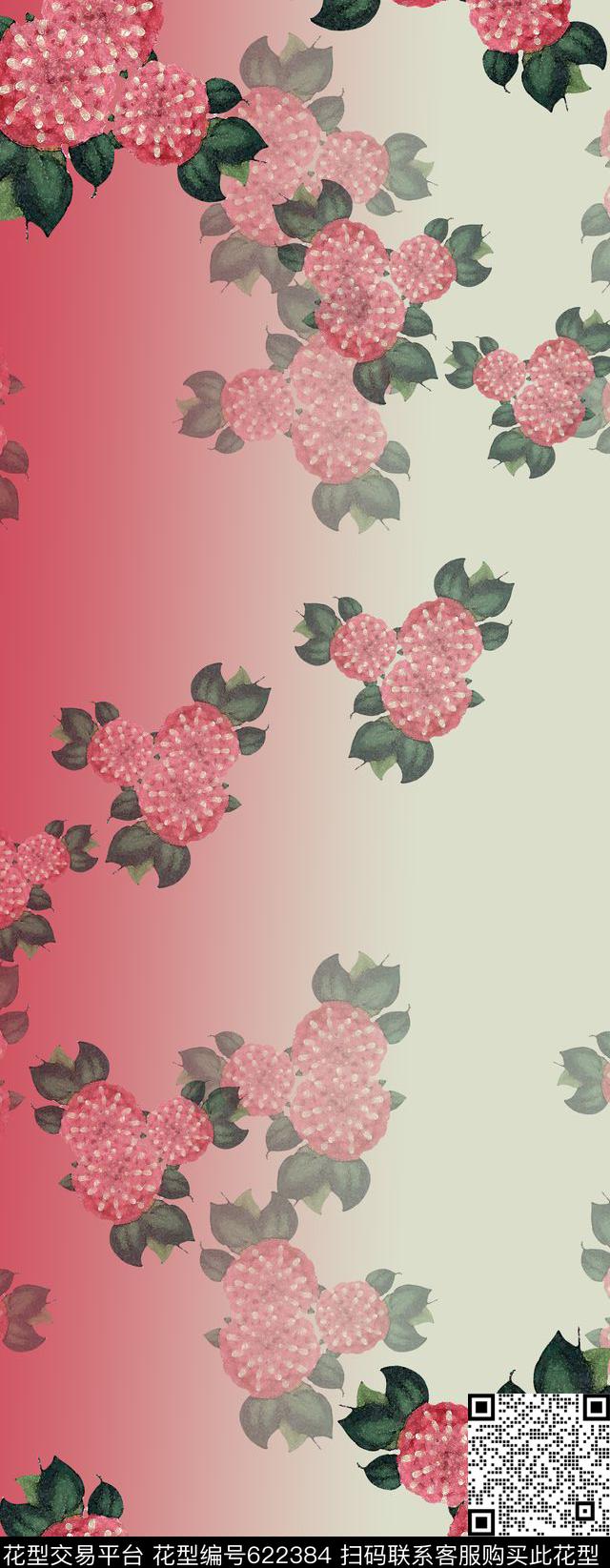 浸染渐变花朵丝巾围巾秀场数码印花华亿平台下载（图片编号: 622384） - 瓦栏（Walan）