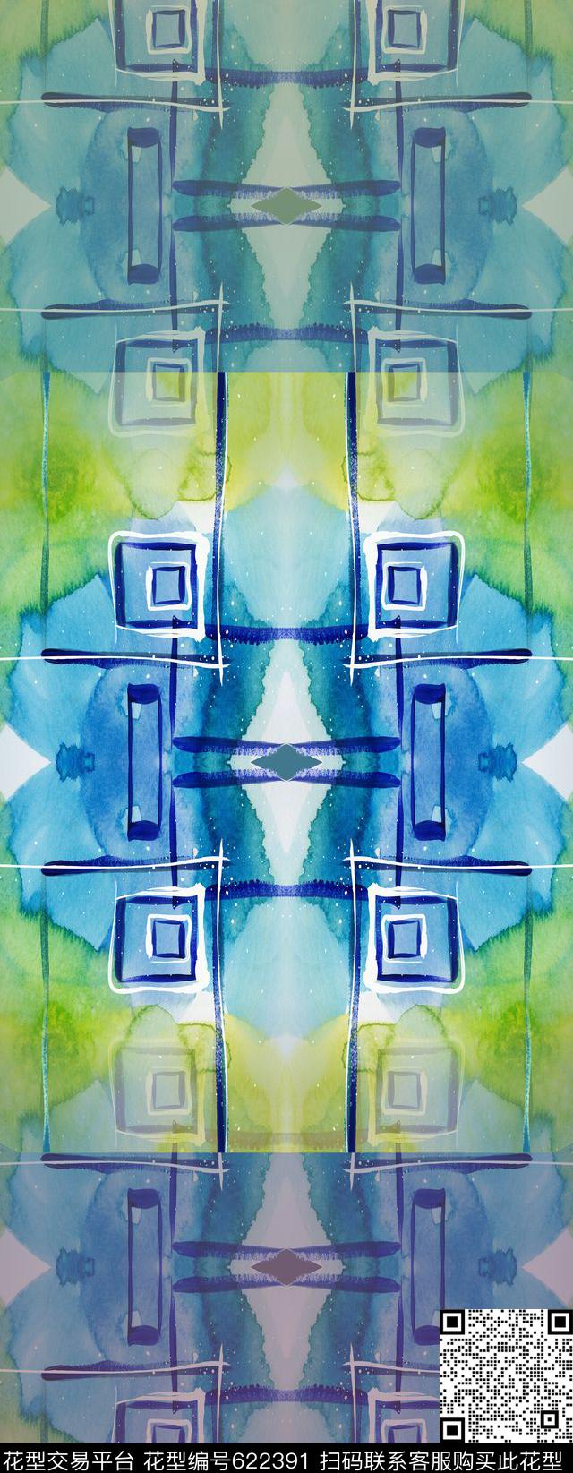 几何水彩花朵丝巾围巾秀场数码印花华亿平台下载（图片编号: 622391） - 瓦栏（Walan）