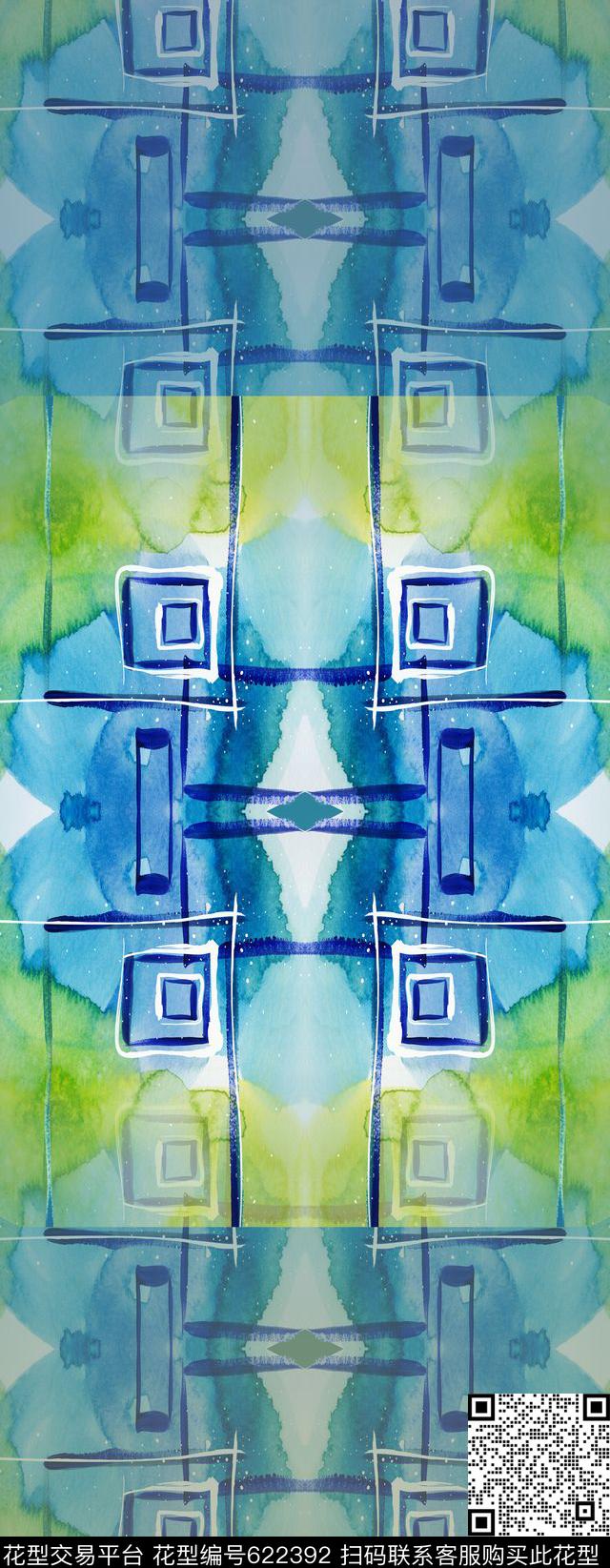 几何水彩花朵丝巾围巾秀场数码印花华亿平台下载（图片编号: 622392） - 瓦栏（Walan）
