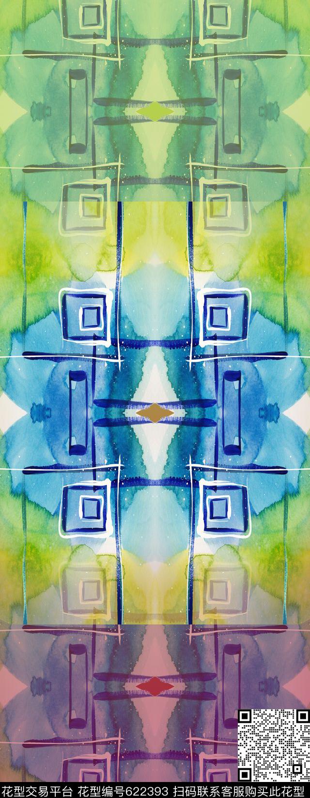 几何水彩花朵丝巾围巾秀场数码印花华亿平台下载（图片编号: 622393） - 瓦栏（Walan）