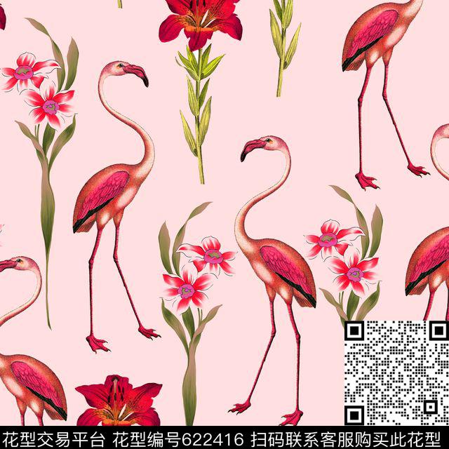 粉色烈火鸟热带烈火鸟数码印花华亿平台下载（图片编号: 622416） - 瓦栏（Walan）