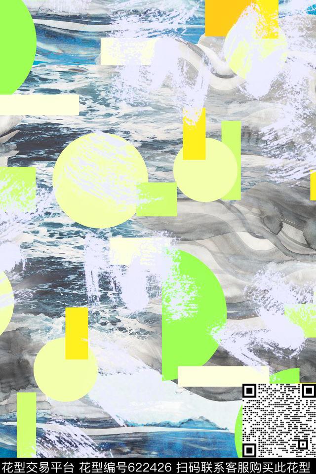 抽象几何笔触数码印花华亿平台下载（图片编号: 622426） - 瓦栏（Walan）