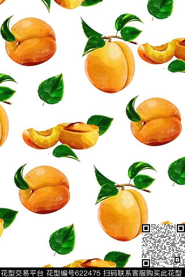手绘水果桃子数码印花华亿平台下载（图片编号: 622475） - 瓦栏（Walan）