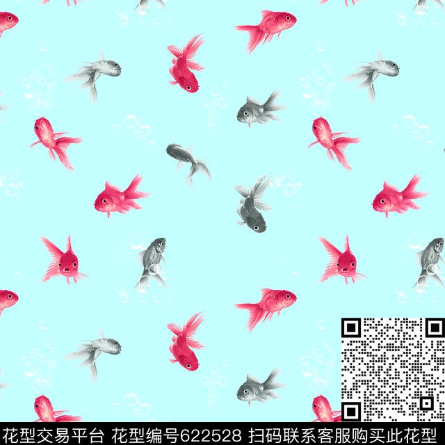 小鱼纯色底简约数码印花华亿平台下载（图片编号: 622528） - 瓦栏（Walan）