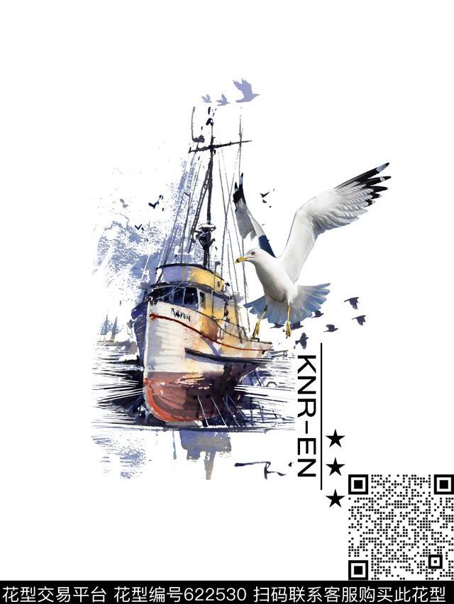 航海风潮船海鸟数码印花华亿平台下载（图片编号: 622530） - 瓦栏（Walan）