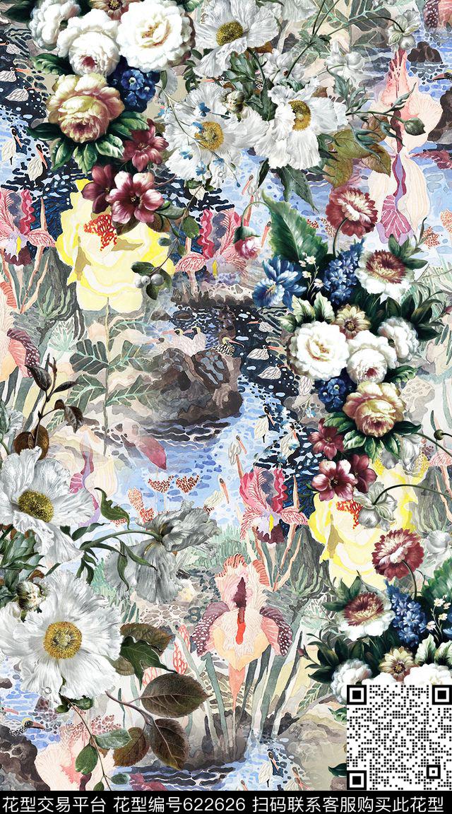 油画花朵花卉数码印花华亿平台下载（图片编号: 622626） - 瓦栏（Walan）