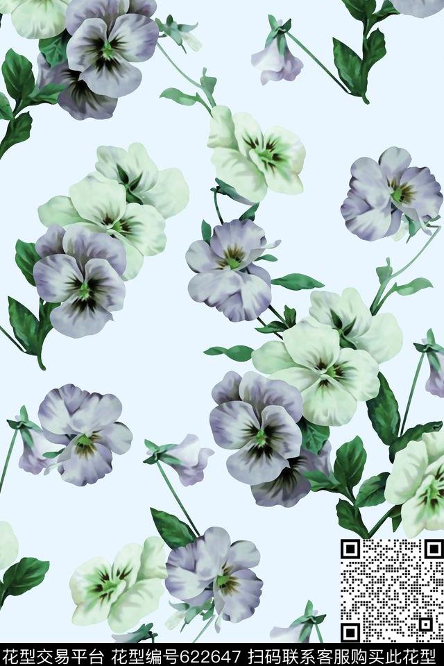 抽象手绘满版最新高清数码时尚潮流大牌复古欧美风水彩花卉时尚潮流清爽女装花数码印花华亿平台下载（图片编号: 622647） - 瓦栏（Walan）