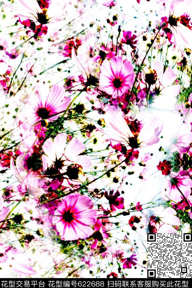 手绘花卉写实小碎花数码印花华亿平台下载（图片编号: 622688） - 瓦栏（Walan）