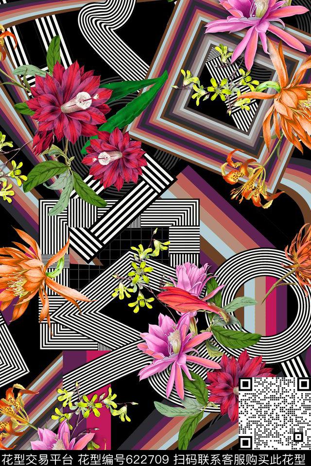几何花卉数码印花华亿平台下载（图片编号: 622709） - 瓦栏（Walan）