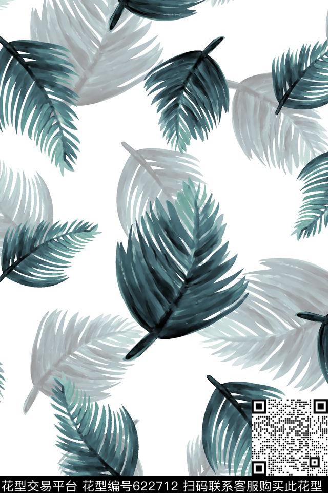 热带风情树叶清爽女装花数码印花华亿平台下载（图片编号: 622712） - 瓦栏（Walan）
