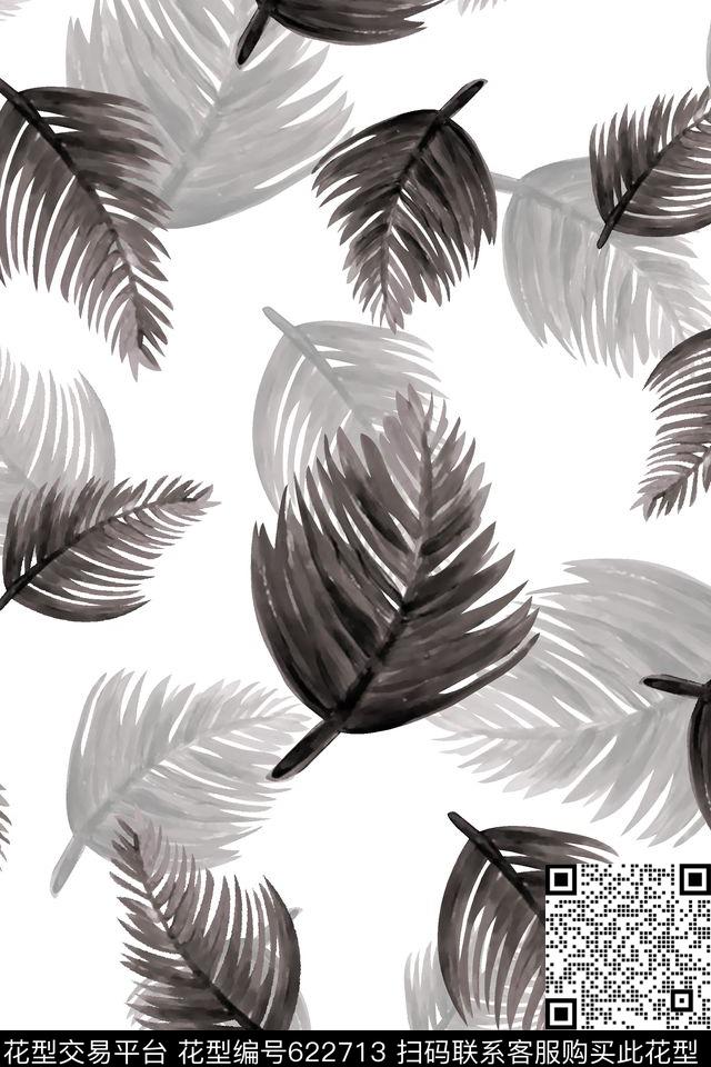 热带风情树叶清爽女装花数码印花华亿平台下载（图片编号: 622713） - 瓦栏（Walan）