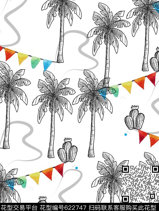 植物椰树仙人球数码印花华亿平台下载（图片编号: 622747） - 瓦栏（Walan）