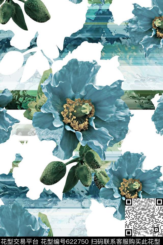 抽象手绘满版最新高清数码时尚潮流大牌复古欧美风水彩花卉花卉数码印花华亿平台下载（图片编号: 622750） - 瓦栏（Walan）