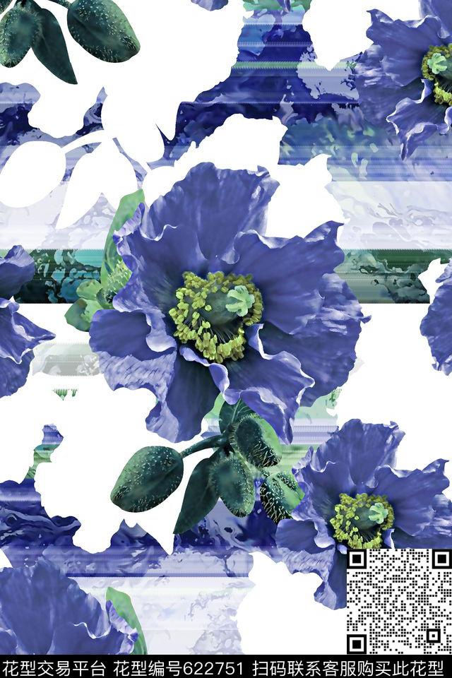 抽象手绘满版最新高清数码时尚潮流大牌复古欧美风水彩花卉花卉数码印花华亿平台下载（图片编号: 622751） - 瓦栏（Walan）