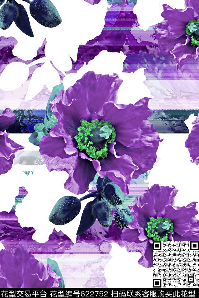 抽象手绘满版最新高清数码时尚潮流大牌复古欧美风水彩花卉花卉数码印花华亿平台下载（图片编号: 622752） - 瓦栏（Walan）