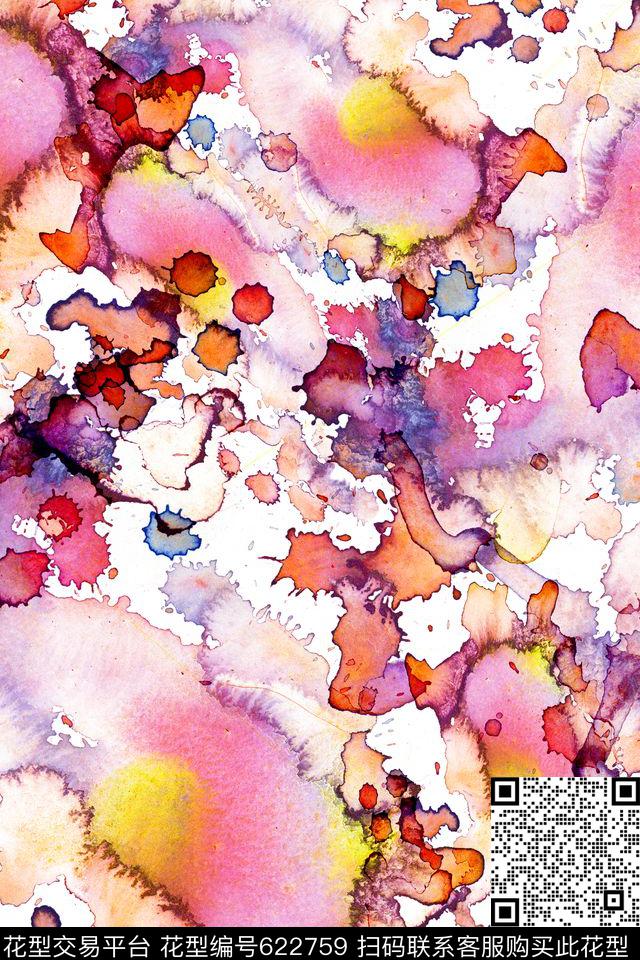 手绘抽象水墨晕染手绘水彩数码印花华亿平台下载（图片编号: 622759） - 瓦栏（Walan）