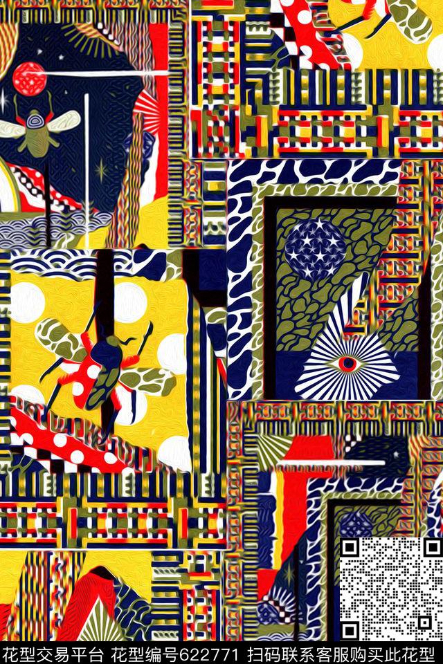 手绘抽象画作数码印花华亿平台下载（图片编号: 622771） - 瓦栏（Walan）