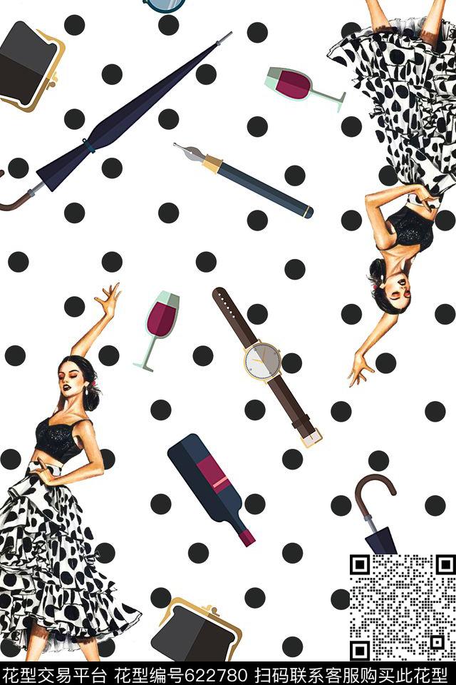 跳舞的女孩、饰品、波点传统印花华亿平台下载（图片编号: 622780） - 瓦栏（Walan）