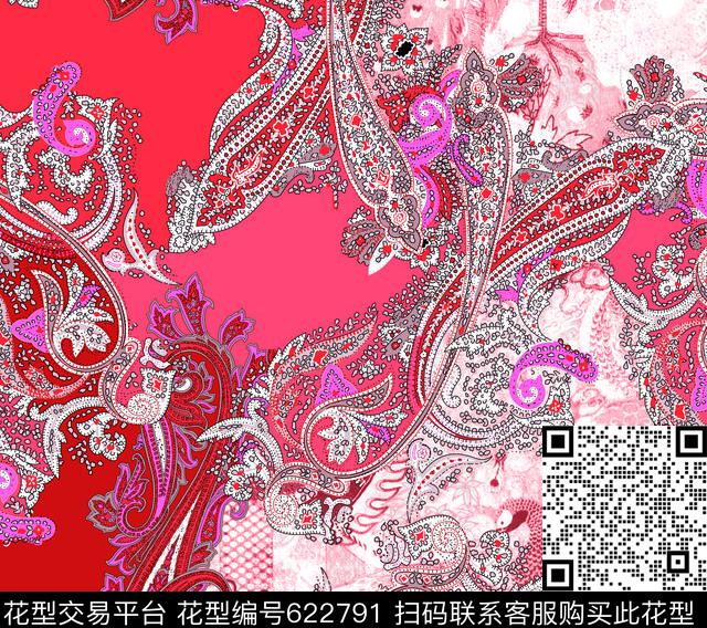 腰果花欧式花纹创意拼花数码印花华亿平台下载（图片编号: 622791） - 瓦栏（Walan）