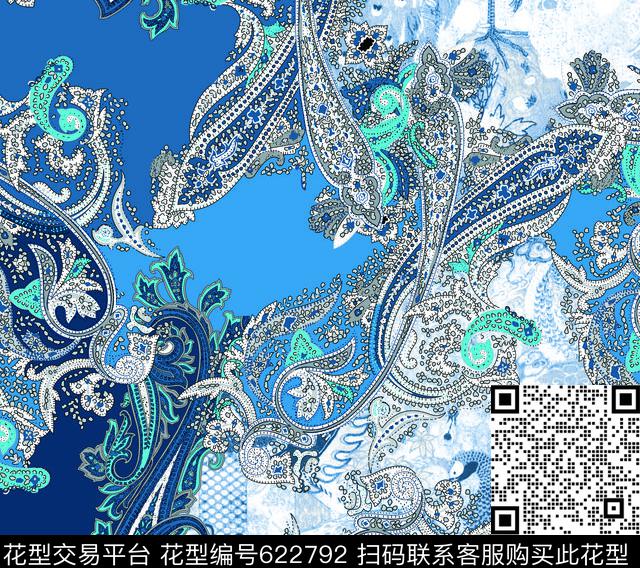 腰果花欧式花纹创意拼花数码印花华亿平台下载（图片编号: 622792） - 瓦栏（Walan）