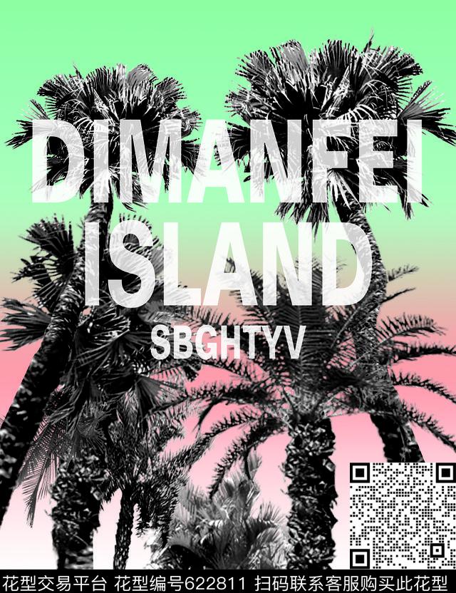 欧美棕榈树清爽凉快数码印花华亿平台下载（图片编号: 622811） - 瓦栏（Walan）