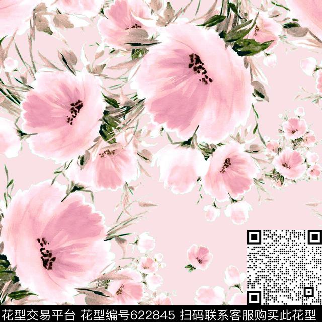 手绘花茉莉花花朵数码印花华亿平台下载（图片编号: 622845） - 瓦栏（Walan）