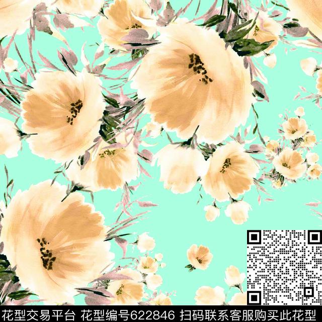 手绘花茉莉花花朵数码印花华亿平台下载（图片编号: 622846） - 瓦栏（Walan）