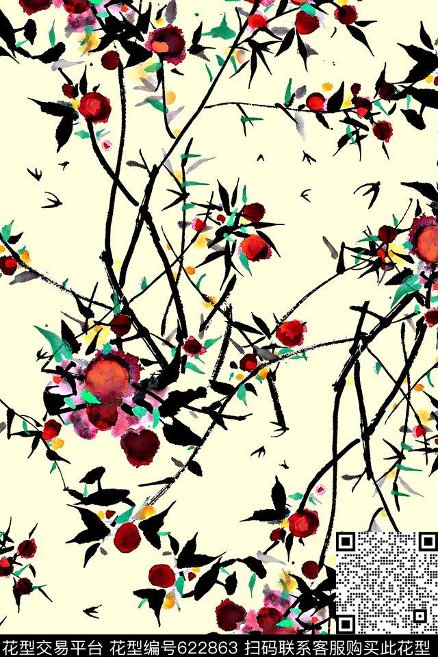 流行水墨中国风数码印花华亿平台下载（图片编号: 622863） - 瓦栏（Walan）