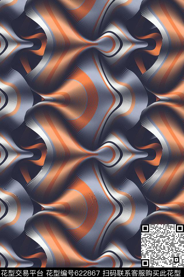 波浪条纹曲线条纹数码印花华亿平台下载（图片编号: 622867） - 瓦栏（Walan）