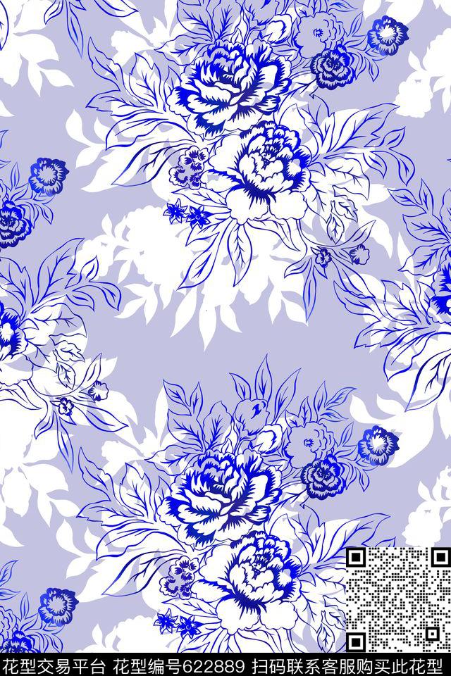 花卉女装线条传统印花华亿平台下载（图片编号: 622889） - 瓦栏（Walan）