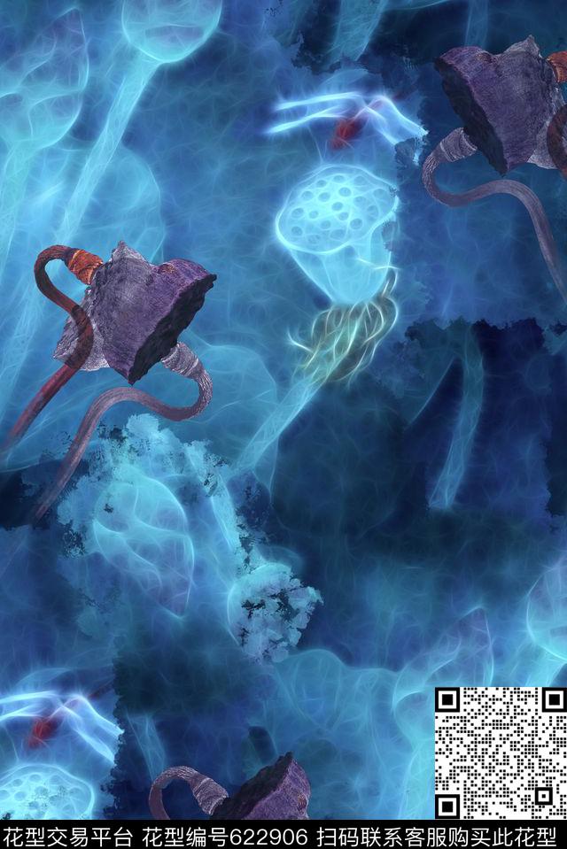 纹理抽象花卉水墨花数码印花华亿平台下载（图片编号: 622906） - 瓦栏（Walan）