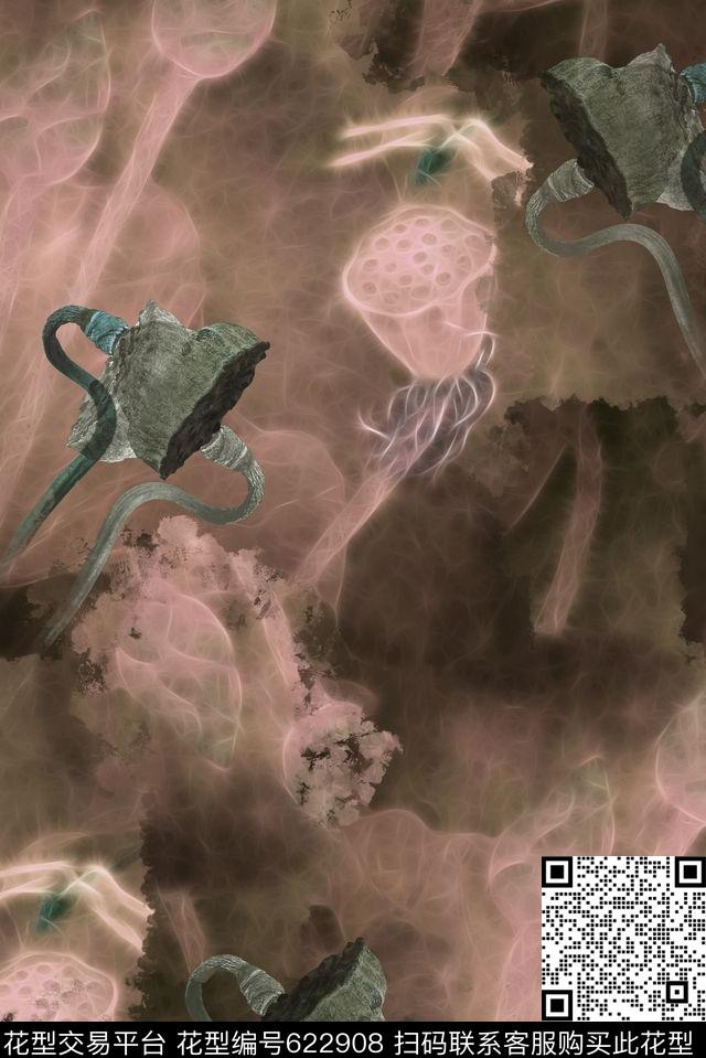 纹理抽象花卉水墨花数码印花华亿平台下载（图片编号: 622908） - 瓦栏（Walan）