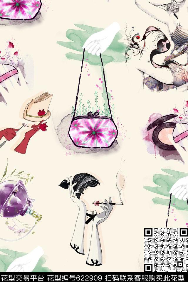 手绘首饰卡通水彩生活用品数码印花华亿平台下载（图片编号: 622909） - 瓦栏（Walan）