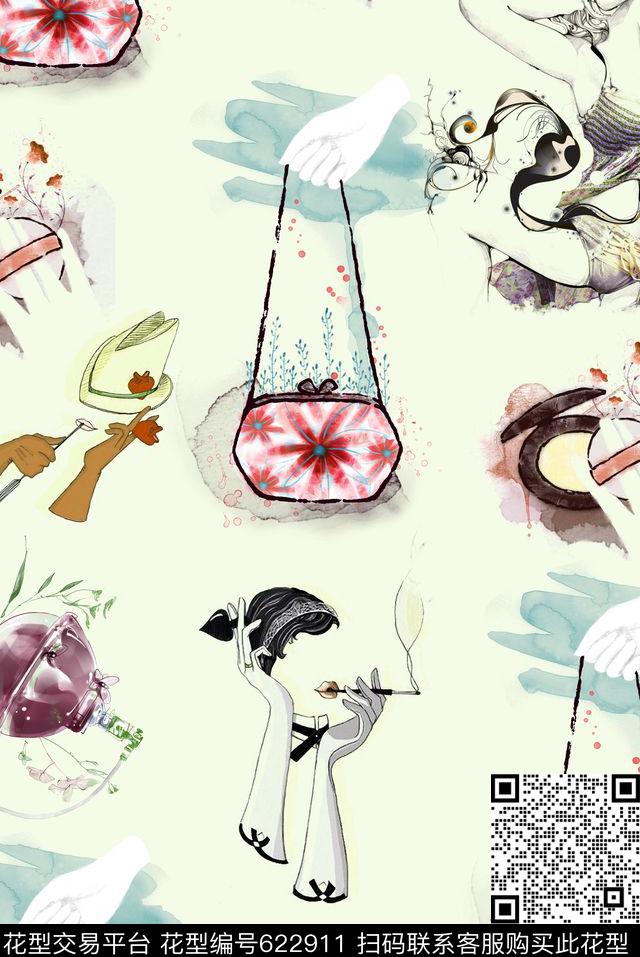 手绘首饰卡通水彩生活用品数码印花华亿平台下载（图片编号: 622911） - 瓦栏（Walan）