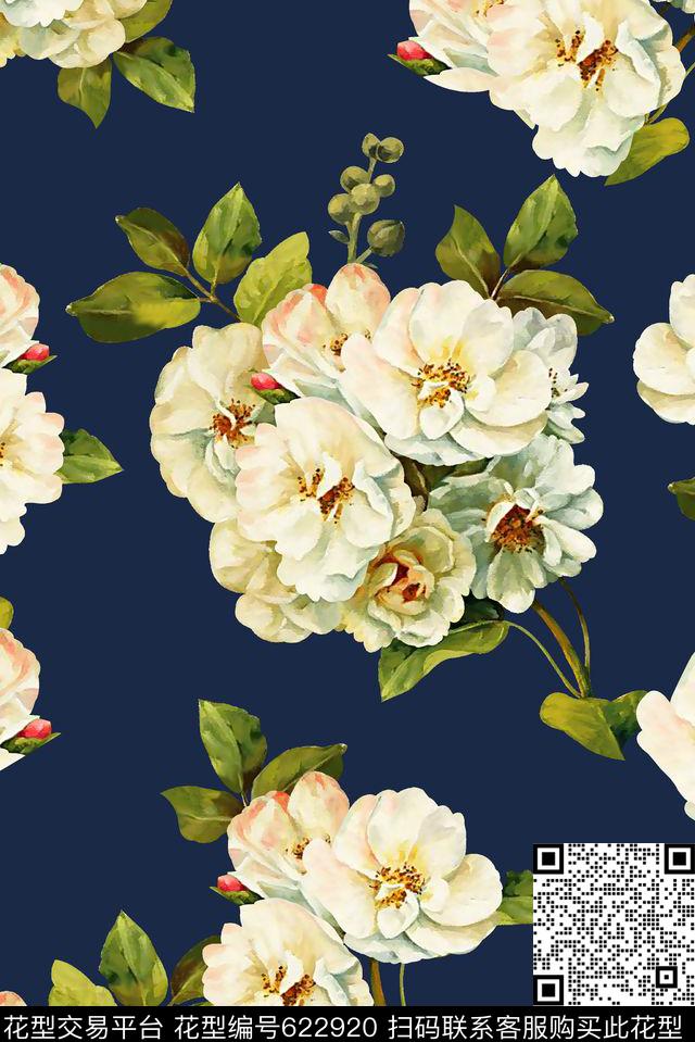 抽象手绘满版最新高清数码时尚潮流大牌复古欧美风大花朵女装裙数码印花华亿平台下载（图片编号: 622920） - 瓦栏（Walan）