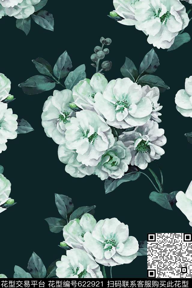 抽象手绘满版最新高清数码时尚潮流大牌复古欧美风大花朵女装裙数码印花华亿平台下载（图片编号: 622921） - 瓦栏（Walan）